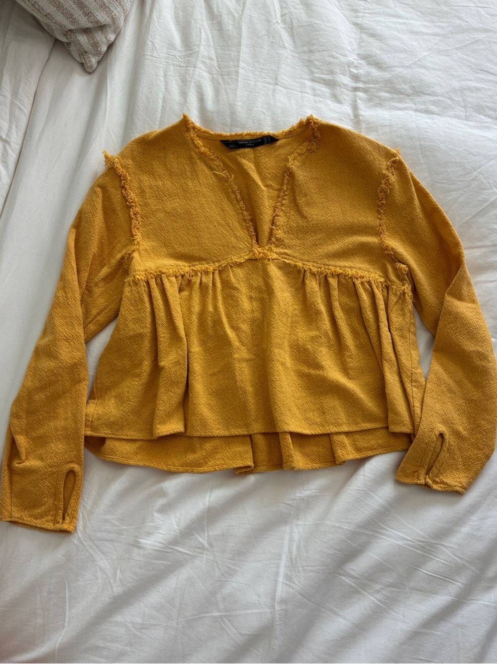 Trafaluc Collection Zara Mustard Textured Peasant Blouse - Women